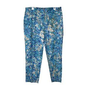 Talbots blue cream floral signature ankle pants women's 14